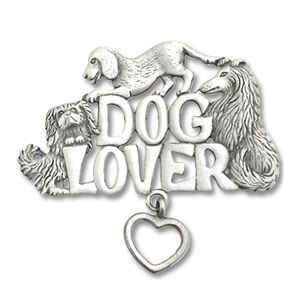 Pewter 'Dog Lover' Brooch with Dangle Heart - 1549PP